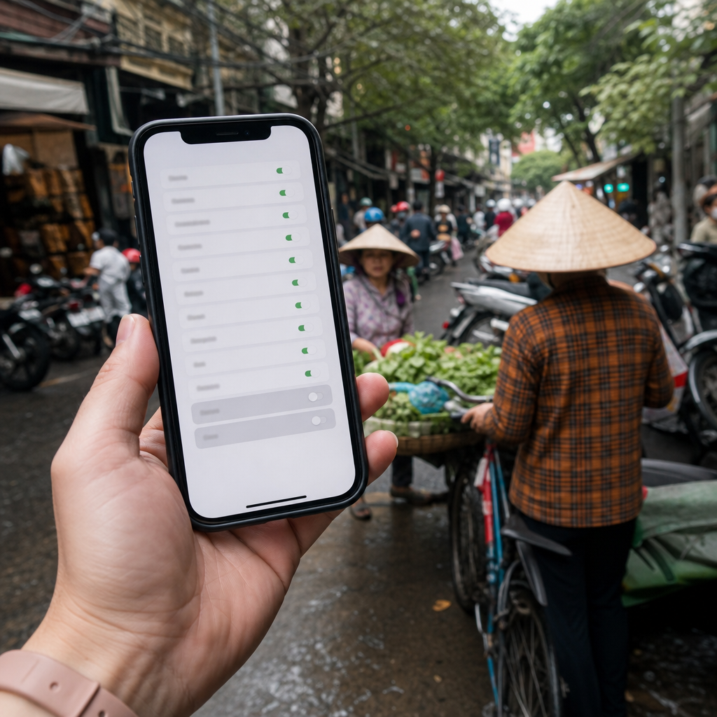 iPhone screen showing Apple Translate's limited language list with Vietnamese and Thai visibly absent or grayed out