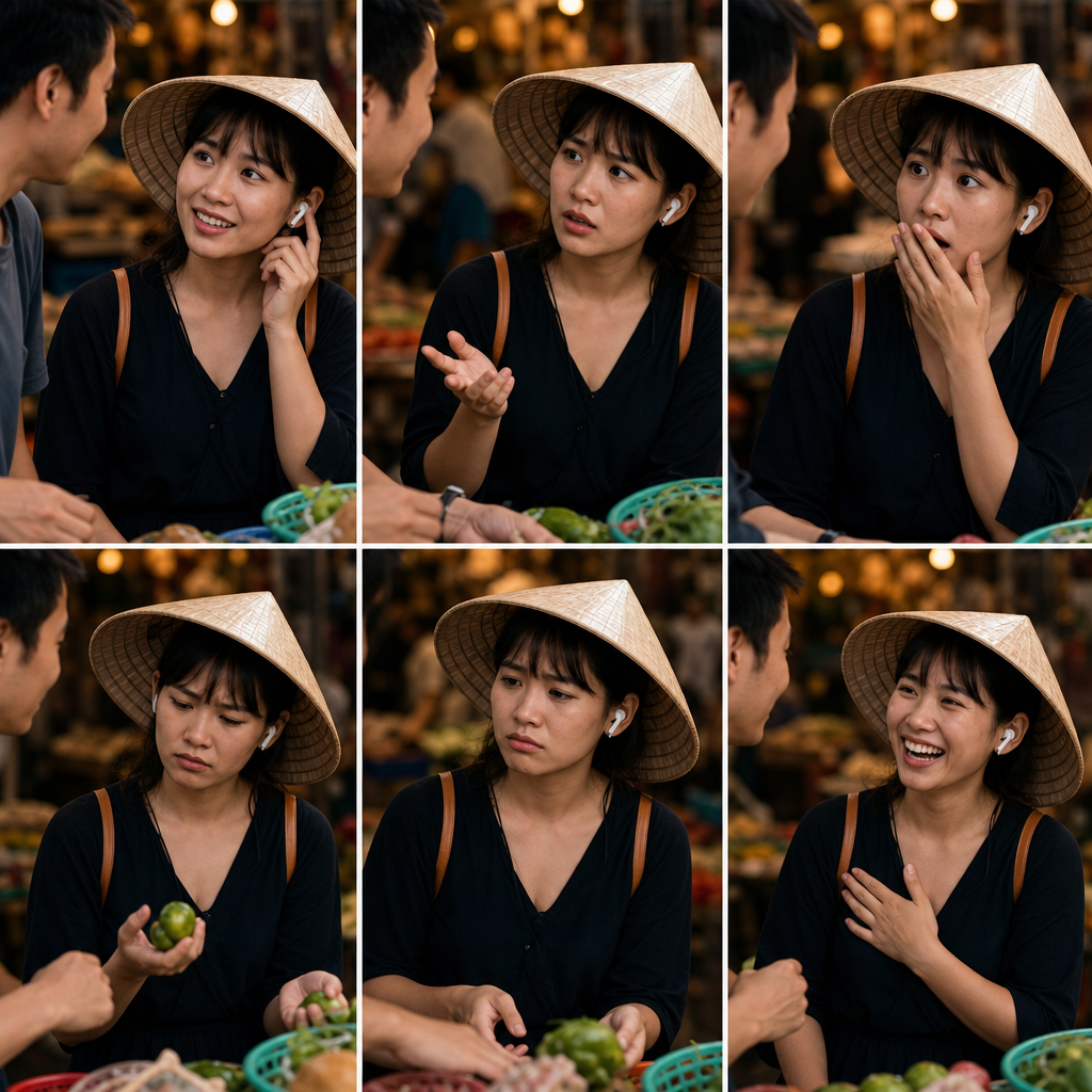 Split image showing Vietnamese tone marks over the word 'ma' with six different meanings, illustrating how one syllable becomes six different words